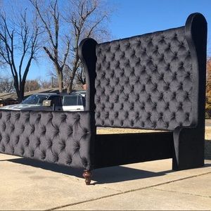 Black upholster velvet king bed